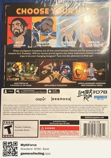 MythForce PlayStation 5, NTSC box back