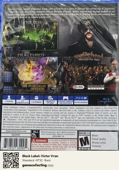 Black Label: Victor Vran PlayStation 4, NTSC box back