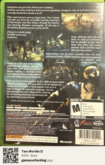 Two Worlds II Xbox 360, NTSC box back