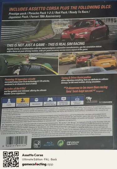 Assetto Corsa PlayStation 4, PAL box back