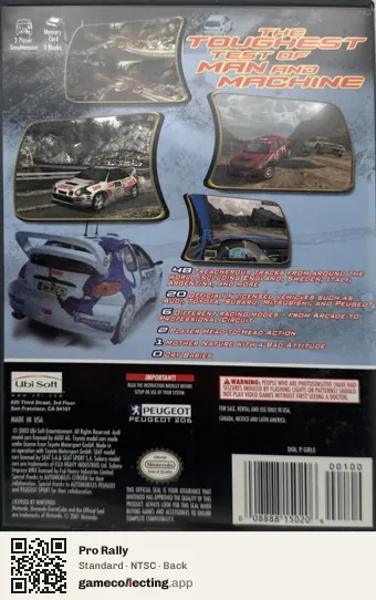Pro Rally Nintendo GameCube, NTSC box back