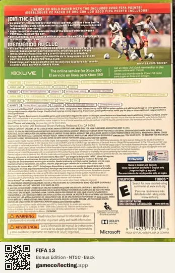 FIFA 13 Xbox 360, NTSC box back