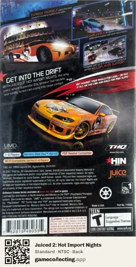 Juiced 2: Hot Import Nights PlayStation Portable, NTSC box back