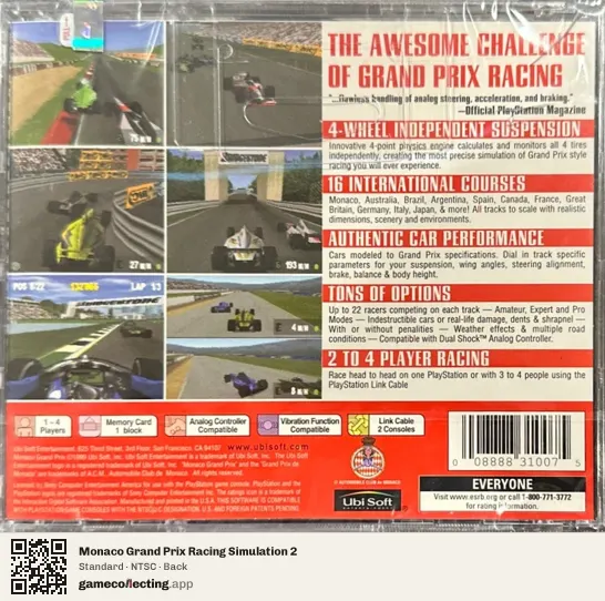 Monaco Grand Prix Racing Simulation 2 PlayStation, NTSC box back