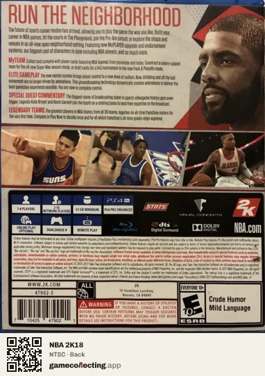 NBA 2K18 PlayStation 4, NTSC box back
