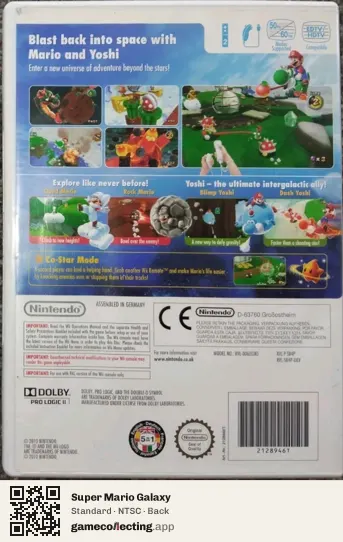 Super Mario Galaxy Nintendo Wii, NTSC box back