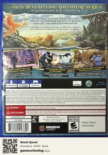 Beast Quest PlayStation 4, NTSC box back