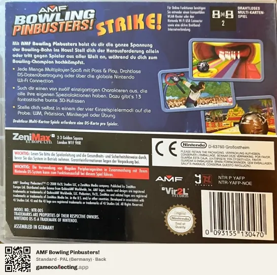 AMF Bowling Pinbusters! Nintendo DS, Germany box back