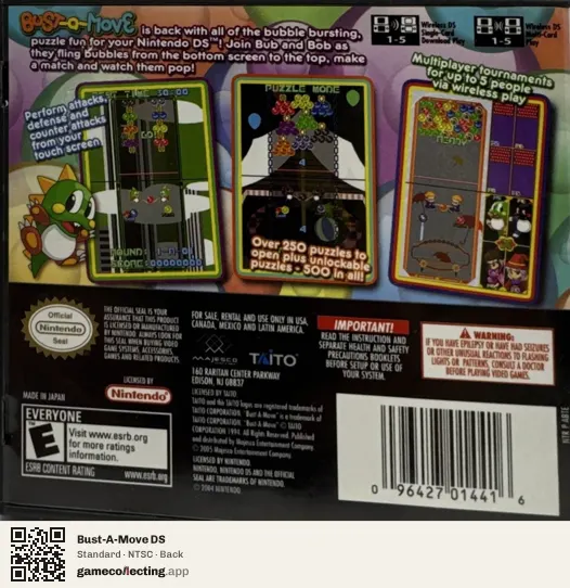 Bust-A-Move DS Nintendo DS, NTSC box back