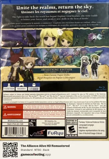 The Alliance Alive HD Remastered PlayStation 4, NTSC box back