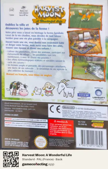 Harvest Moon: A Wonderful Life Nintendo GameCube, France box back