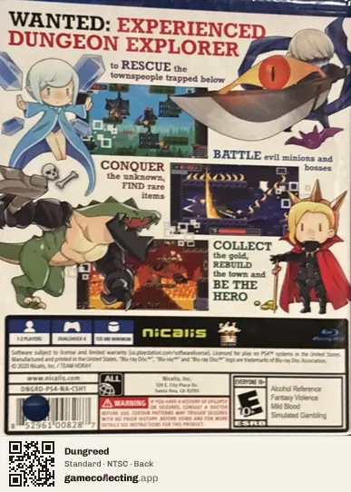 Dungreed PlayStation 4, NTSC box back
