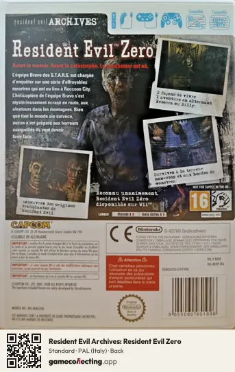 Resident Evil Archives: Resident Evil Zero Nintendo Wii, Italy box back