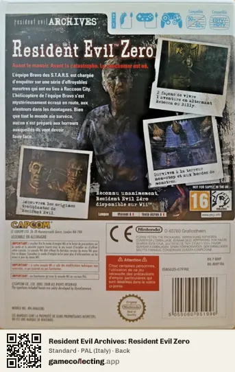 Resident Evil Archives: Resident Evil Zero Nintendo Wii, Italy box back