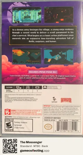 The Messenger Nintendo Switch, NTSC box back