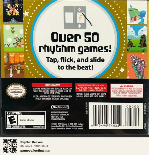 Rhythm Heaven Nintendo DS, NTSC box back