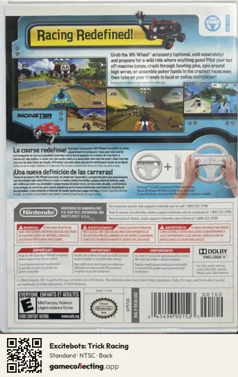 Excitebots: Trick Racing Nintendo Wii, NTSC box back