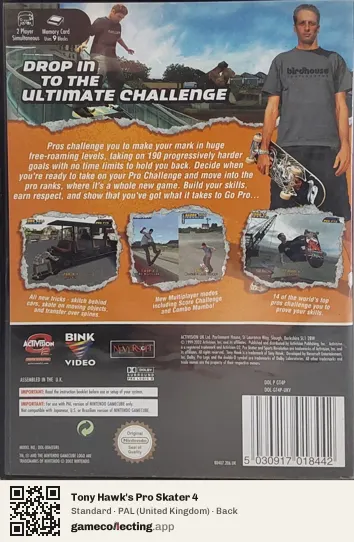 Tony Hawk's Pro Skater 4 Nintendo GameCube, United Kingdom box back