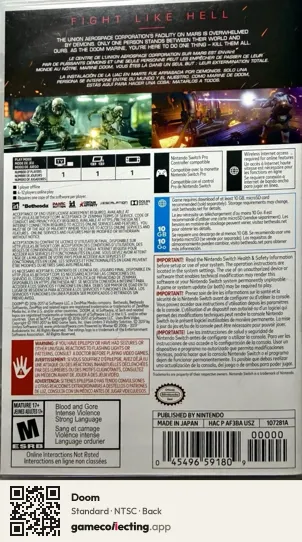 Doom Nintendo Switch, NTSC box back