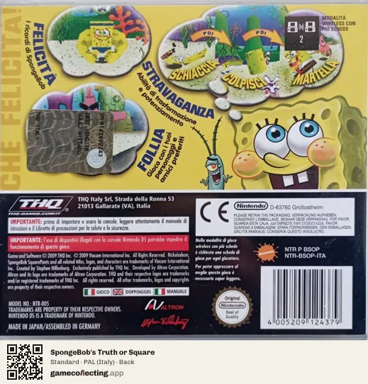 SpongeBob's Truth or Square Nintendo DS, Italy box back