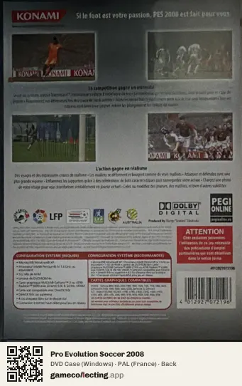 Pro Evolution Soccer 2008 Computer, France box back