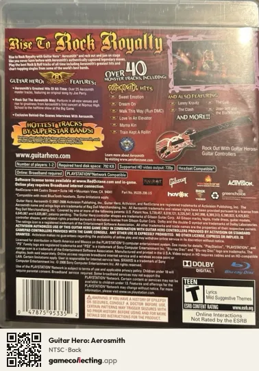 Guitar Hero: Aerosmith PlayStation 3, NTSC box back