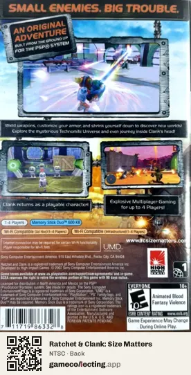 Ratchet & Clank: Size Matters PlayStation Portable, NTSC box back