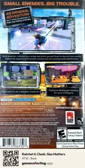 Ratchet & Clank: Size Matters PlayStation Portable, NTSC box back