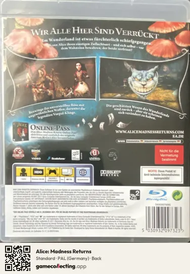 Alice: Madness Returns PlayStation 3, Germany box back