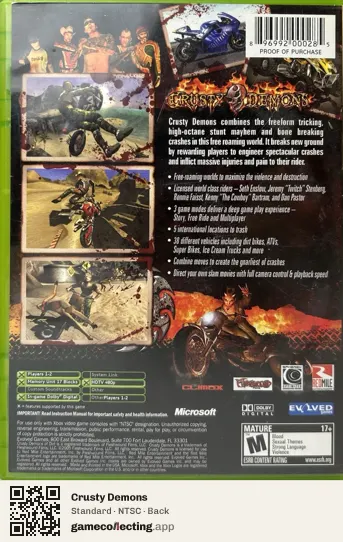 Crusty Demons Xbox, NTSC box back