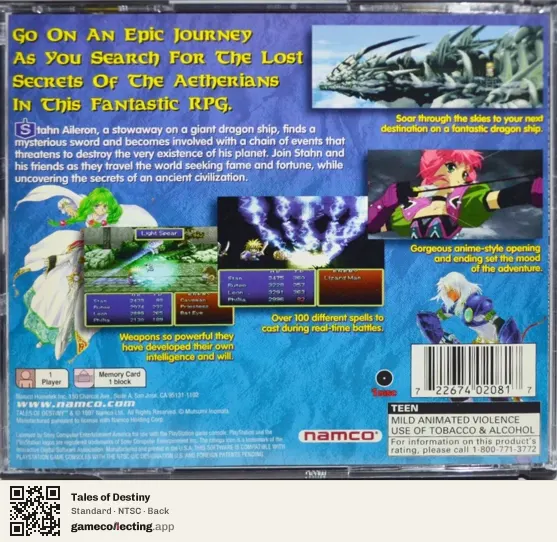 Tales of Destiny PlayStation, NTSC box back