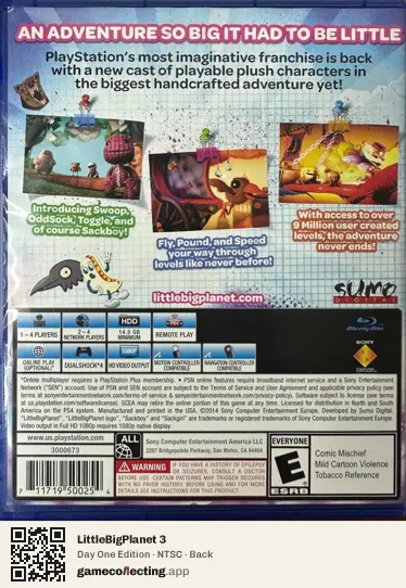 LittleBigPlanet 3 PlayStation 4, NTSC box back