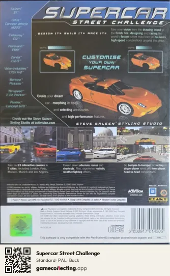 Supercar Street Challenge PlayStation 2, PAL box back