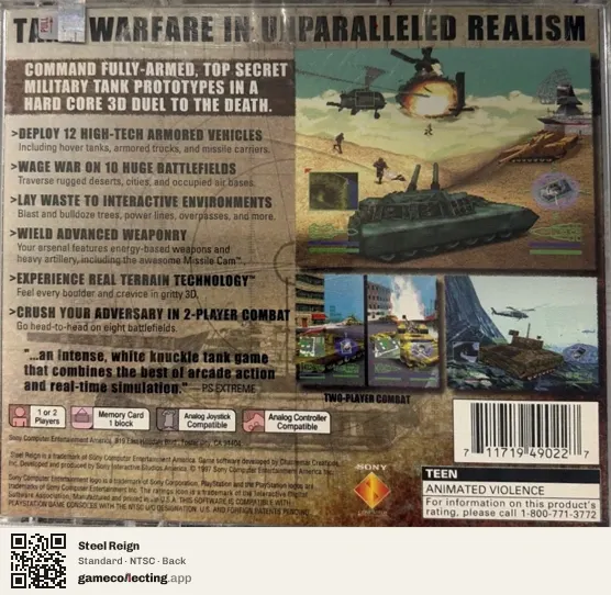Steel Reign PlayStation, NTSC box back