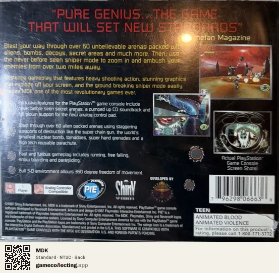 MDK PlayStation, NTSC box back