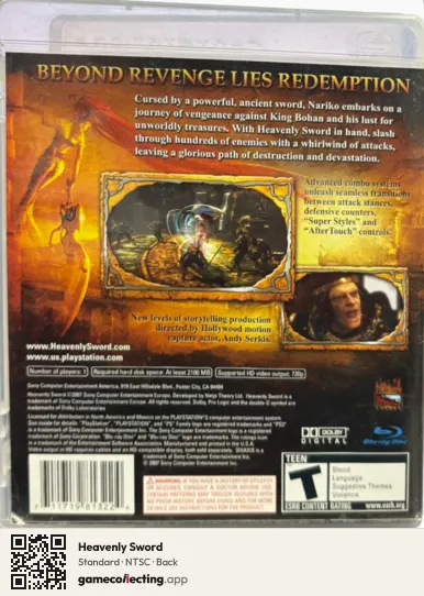 Heavenly Sword PlayStation 3, NTSC box back