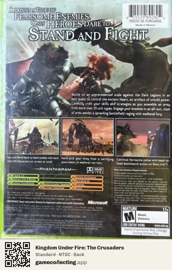 Kingdom Under Fire: The Crusaders Xbox, NTSC box back