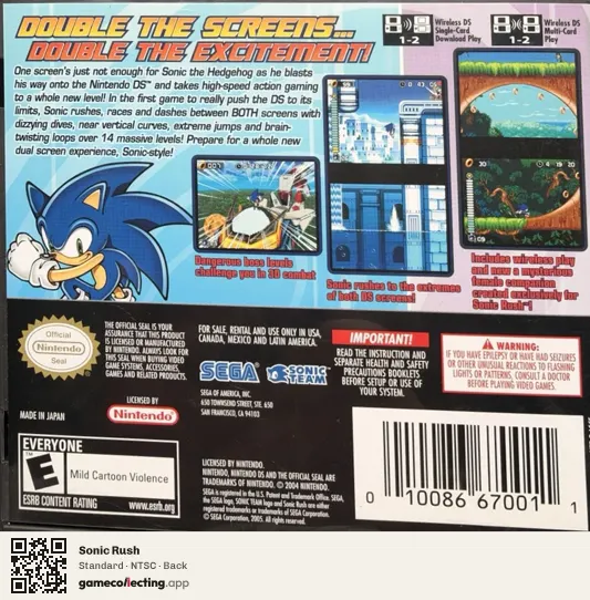 Sonic Rush Nintendo DS, NTSC box back