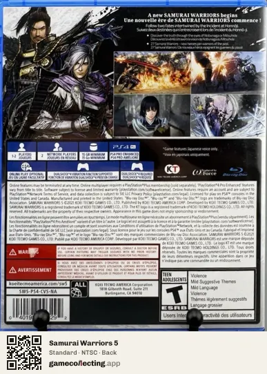 Samurai Warriors 5 PlayStation 4, NTSC box back