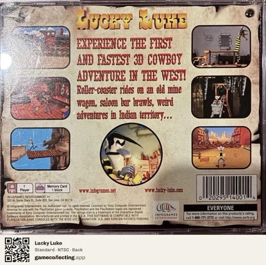 Lucky Luke PlayStation, NTSC box back