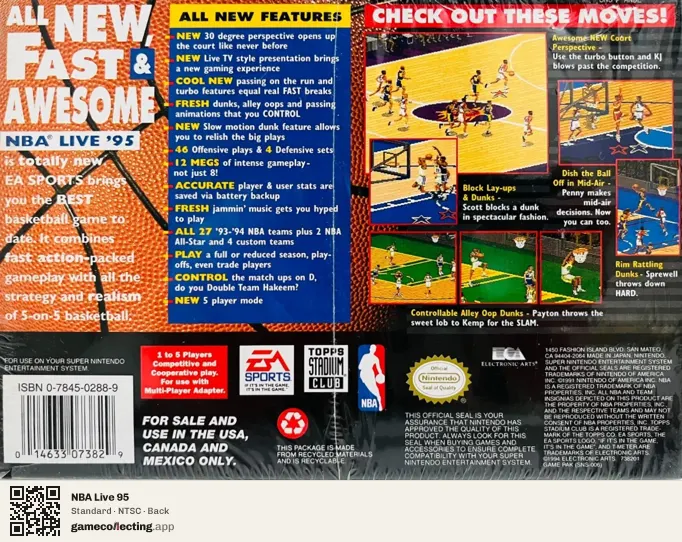 NBA Live 95 Super Nintendo Entertainment System, NTSC box back