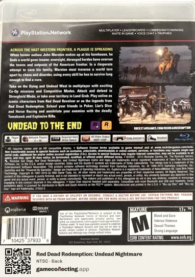 Red Dead Redemption: Undead Nightmare PlayStation 3, NTSC box back