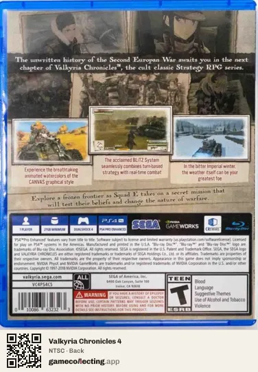 Valkyria Chronicles 4 PlayStation 4, NTSC box back