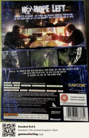 Resident Evil 6 Xbox 360, United Kingdom box back