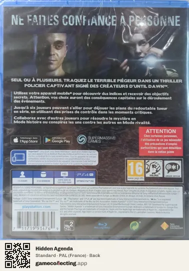 Hidden Agenda PlayStation 4, France box back