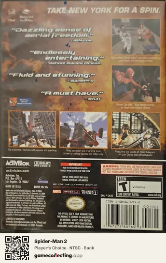 Spider-Man 2 Nintendo GameCube, NTSC box back