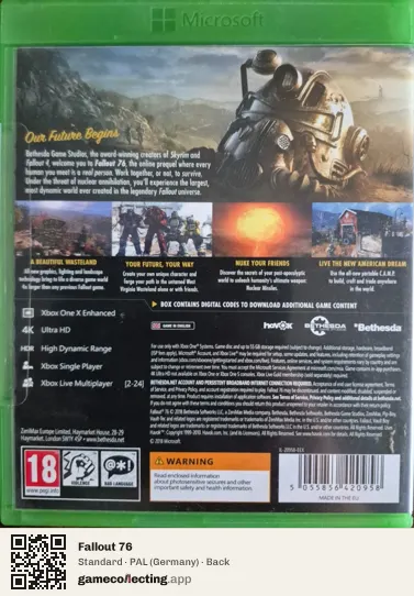 Fallout 76 Xbox One, Germany box back