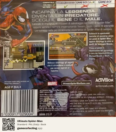 Ultimate Spider-Man Game Boy Advance, Italy box back