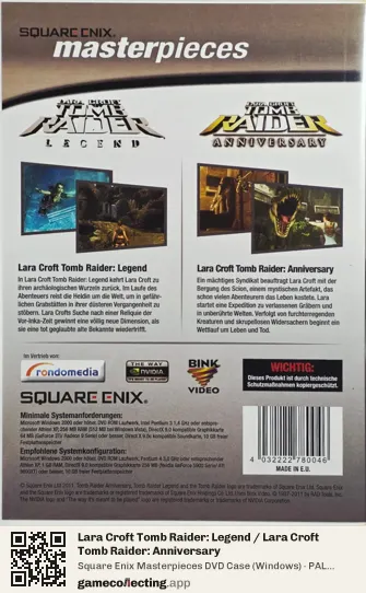 Lara Croft Tomb Raider: Legend / Lara Croft Tomb Raider: Anniversary Computer, Germany box back