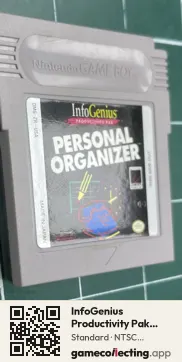 InfoGenius Productivity Pak: Personal Organizer and Phone Book Game Boy, NTSC cartridge label